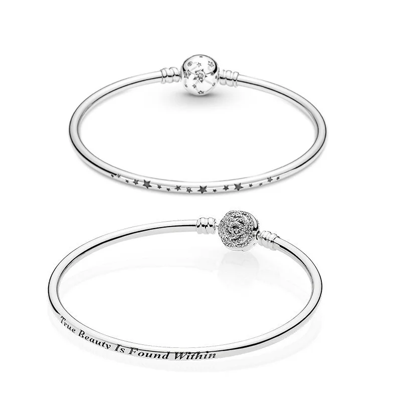 100% 925 Sterling Silver Women's Charm Bracelet Bangle Female Jewelry Making Constellation Beauty And The Beast Wholesale Gift