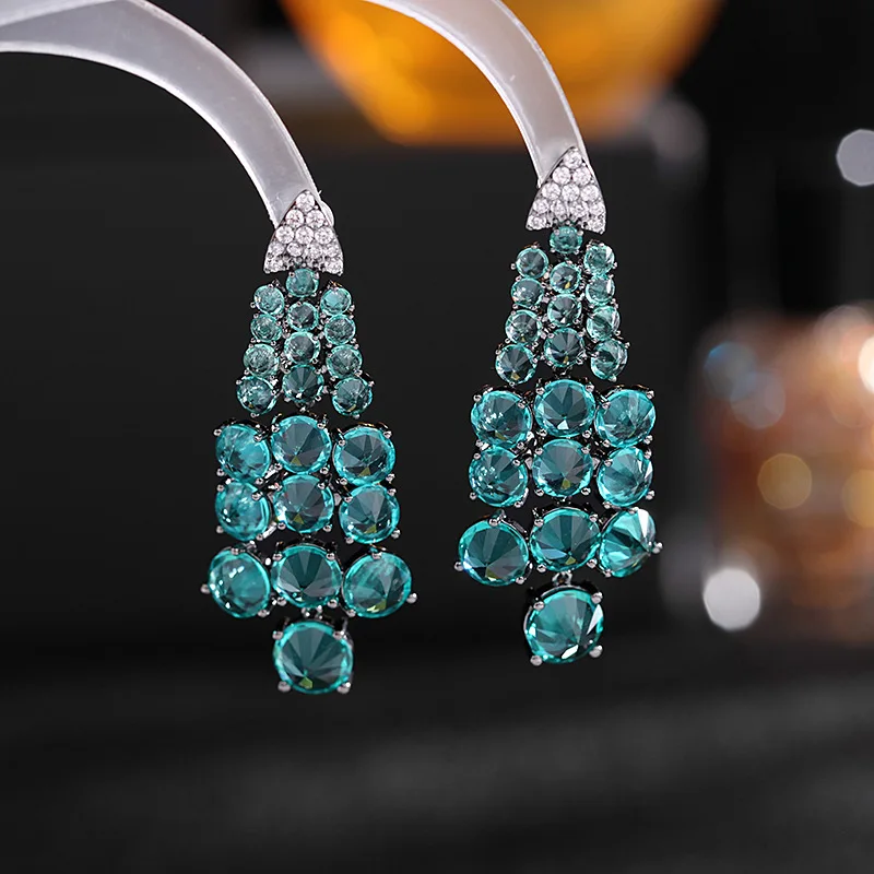 Colorful Grape Bunch Zircon Drop Earring For Women Wedding Evening Party Gift Silver Plated Needle Long Tassel Earrings Jewelry