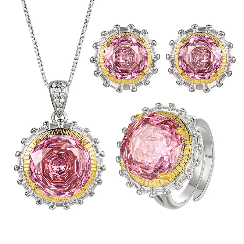 Millennium Cut 14-10mm High Quality Zircon Dried Rose White Gold Plated Round Jewelry Set Casual Gift Fashion