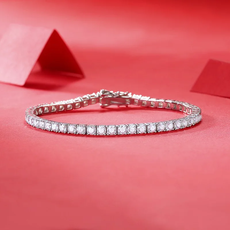 HQD Round Cut Brilliant 0.1ct 3mm Moissanite Tennis Bracelet 925 Sterling Silver Jewelry For Women Wedding Chain On Hand Female