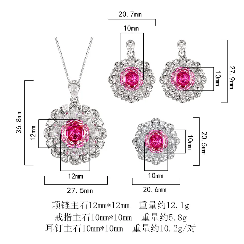 Millennium Cut 12-10mm High Quality Zircon Dragon Fruit White Gold Plated Flower Jewelry Set Bridal Wedding Gift Elegant