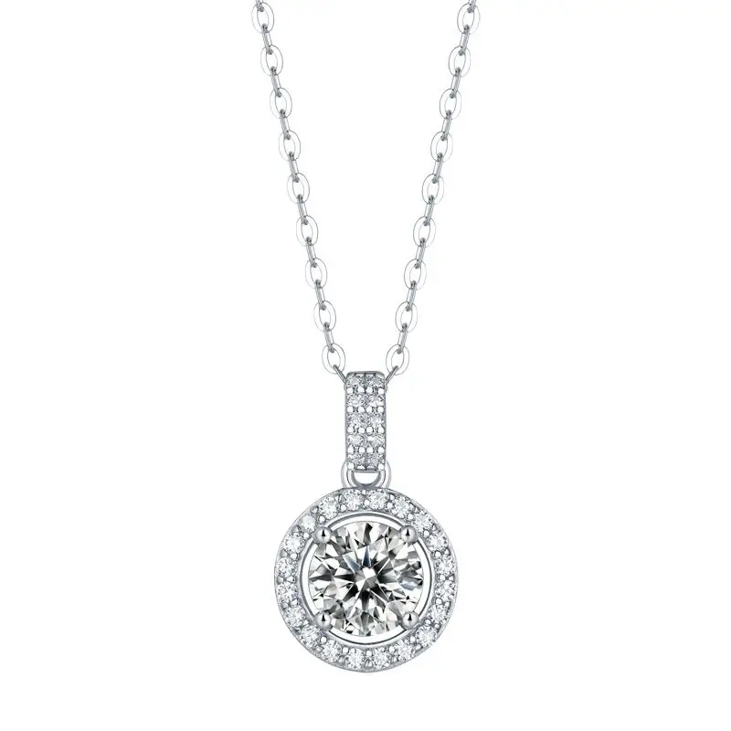 Classic 5ct Sparkling Halo Round Moissanite 925 Silver Women's Neck Chain Luxury Designer Jewelry Engagement Wedding Gift Party