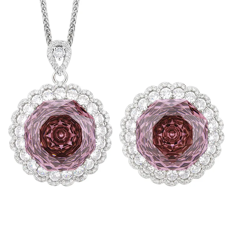 Rose Cut 18mm High Quality Zircon White Gold Plated Copper Alloy Luxury Jewelry Set Wedding Anniversary Gift Fashion Trendy