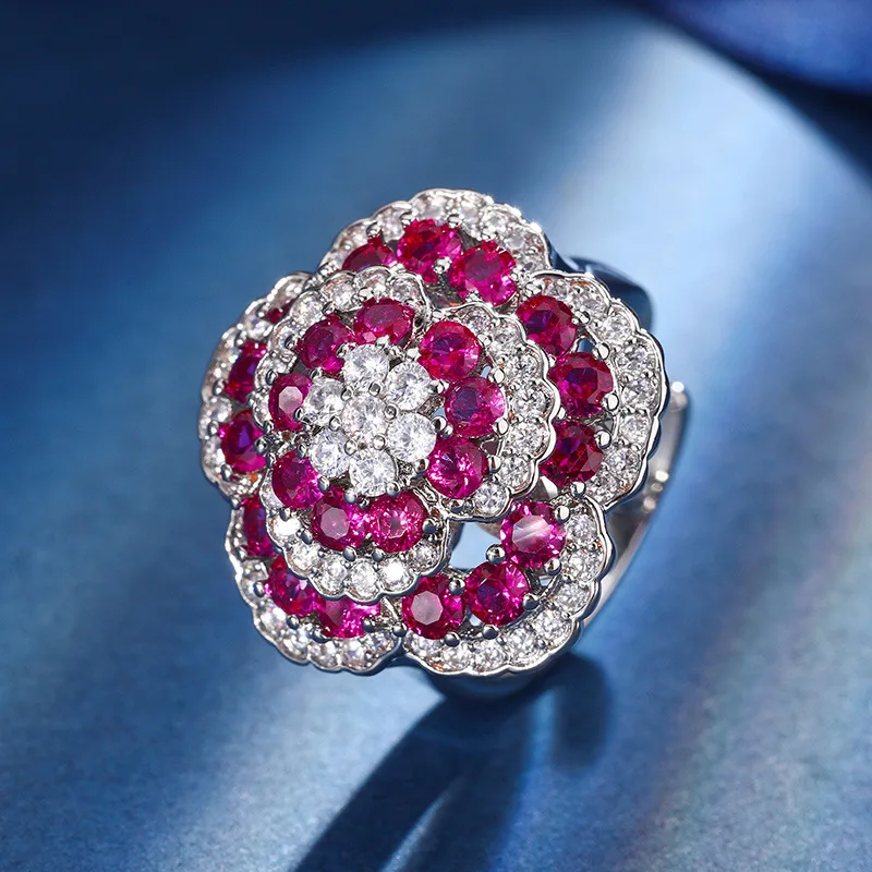 Ruby Rose Elegance Luxury Set Rings Earring Necklace For Women Jewelry Red Corundum Temperament Women Gemstone Charms Party