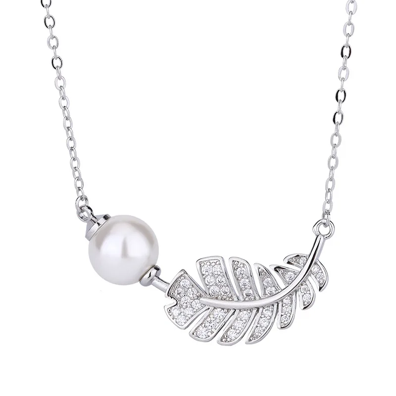 Beautiful Jewelry Pearl Pendant S925 Silver Needle Feather Pearl Earrings Luxury Zircon Rings Personality Charm Mothers Day Gift