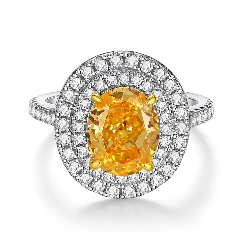 Yellow 5A Zircon S925 Sterling Silver Square Radiant Cut Ring For Women Girl Ice Flowers Wedding Ring Luxury Fine Jewelry Gift
