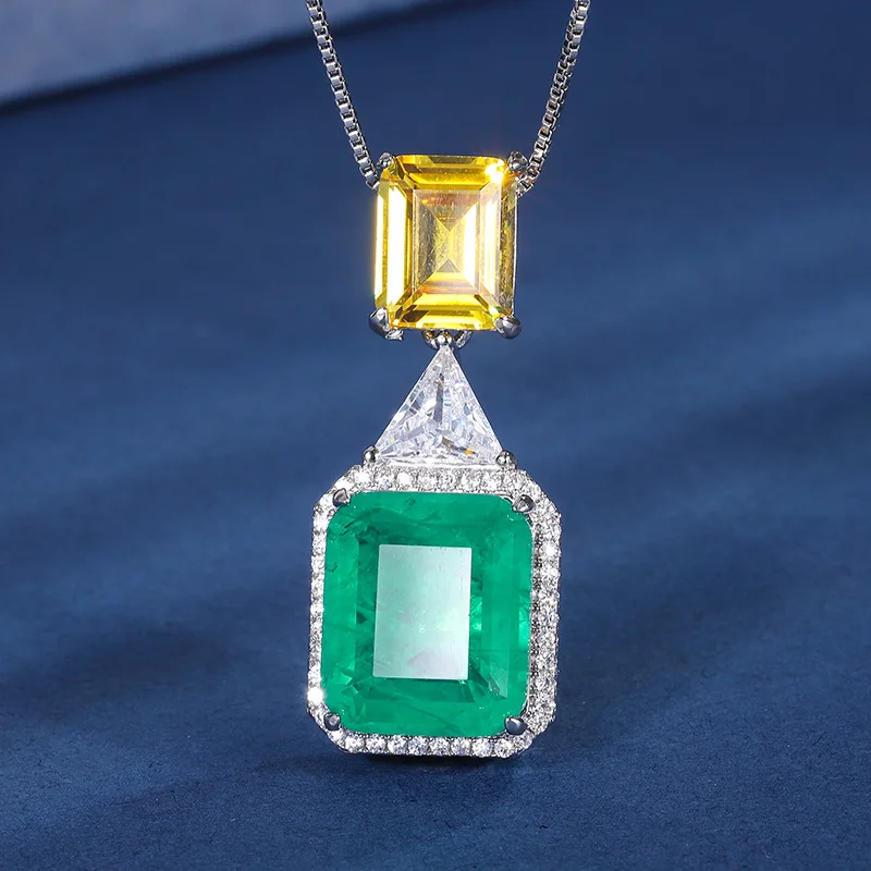 Paraiba Tourmaline Yellow White High Carbon Diamond Jewelry Sets Silver Alloy Earrings Pendant Necklace For Women Popular