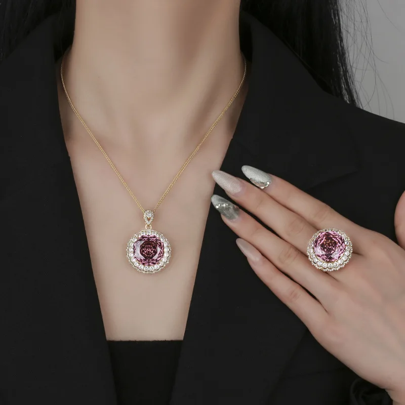 Rose Cut 18mm High Quality Zircon Gold Tone White Gold Plated Luxury Jewelry Set Fashion Statement