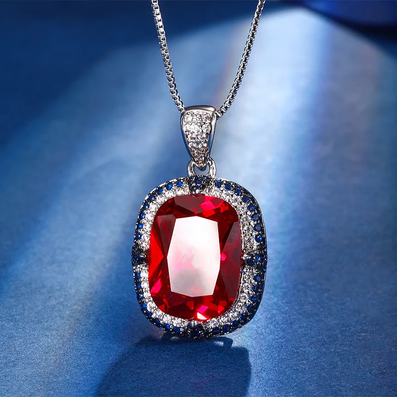 Jewelry Ruby Vintage Luxury Charm Personality Necklace Ring Earring Set For Women Main Stone 12 * 16-8 * 10 Zricon Wedding Party