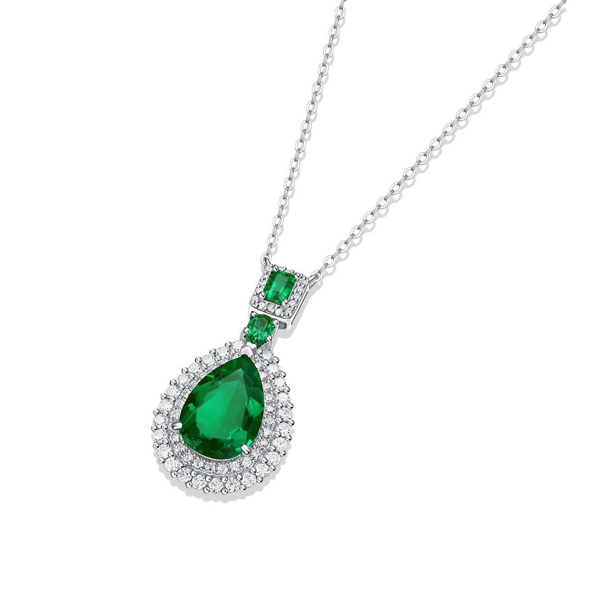 Elegant Lab Created Drop Emerald Pendant S925 Sterling Silver Necklace For Women 50cm Luxury Designer Jewelry Temperament Gift
