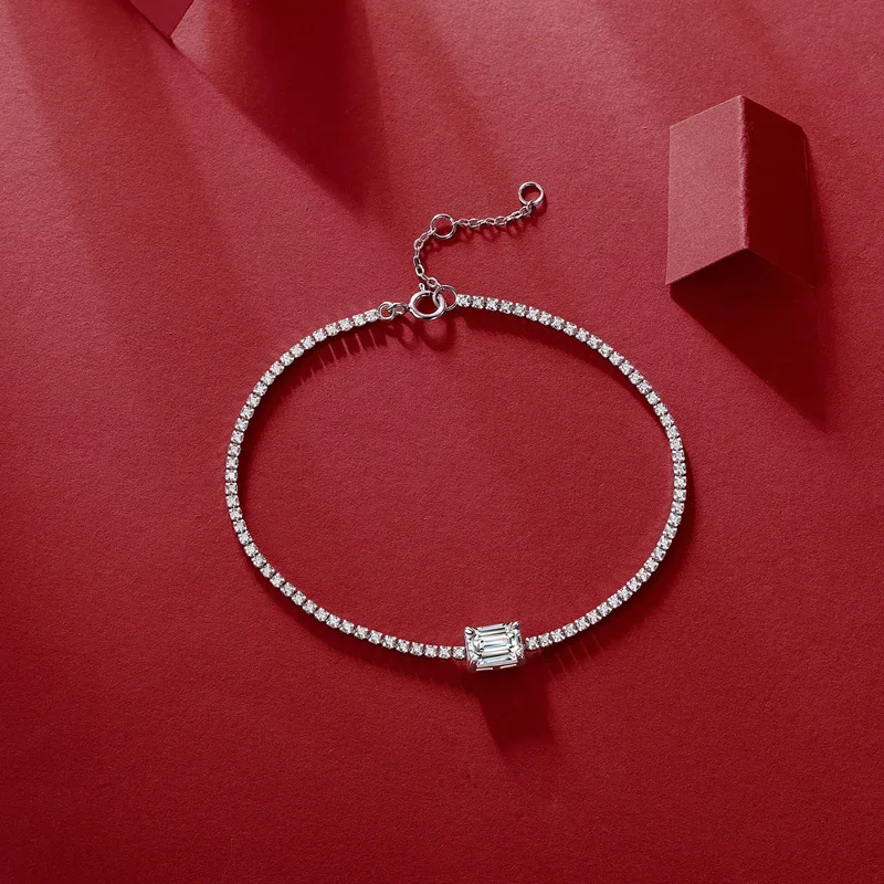 Aurora Square Cut Moissanite 17-20cm Adjustable Row S925 Sterling Silver Certified Bracelet For Women Luxury Jewelry Accessories