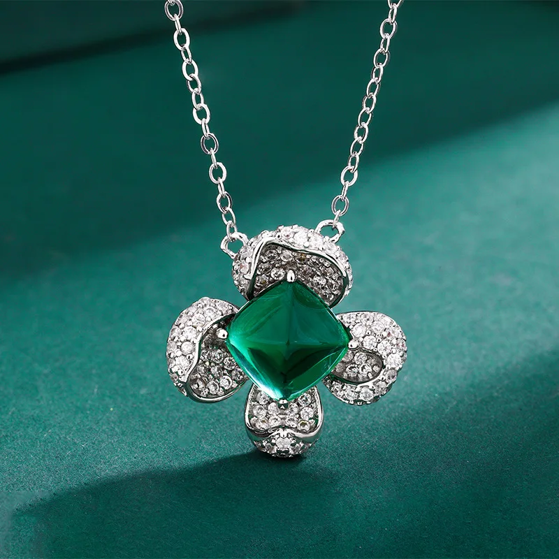 Jewelry Ruby Flower Emerald Necklace Crystal Zircon Necklace Ring Princess Temperament Jewelry Set For Women Gift Personality