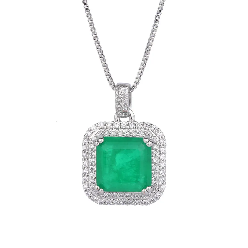 Elegant 10*10mm Paraiba Tourmaline Luxury Jewelry Set For Women Pendant Necklace Earrings Ring Popular Anniversary Gift