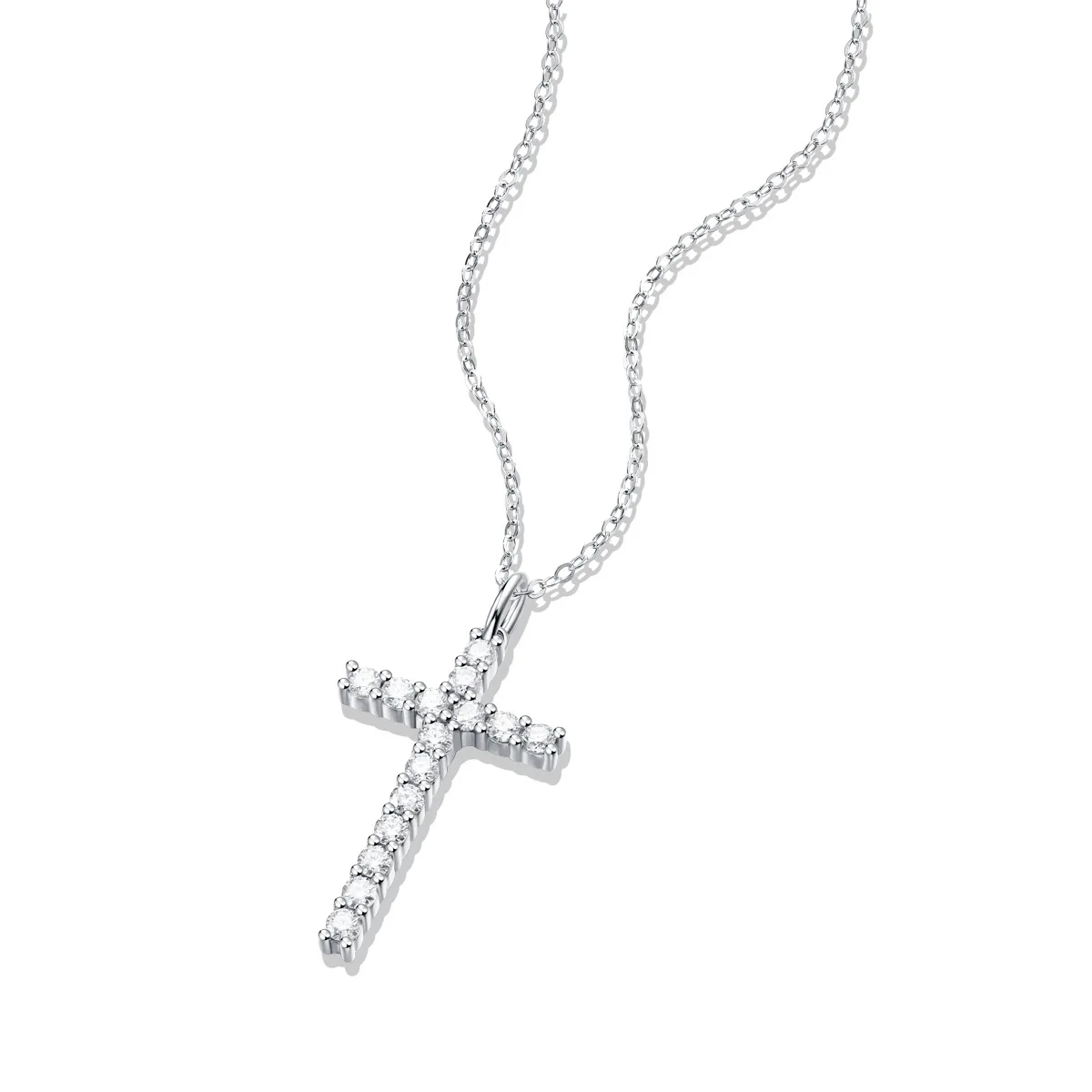 925 Silver Original Cross Pendant Necklace Sparkling Moissanite Timeless Symbol Men's Women's Neck Chain High Quality Jewelry