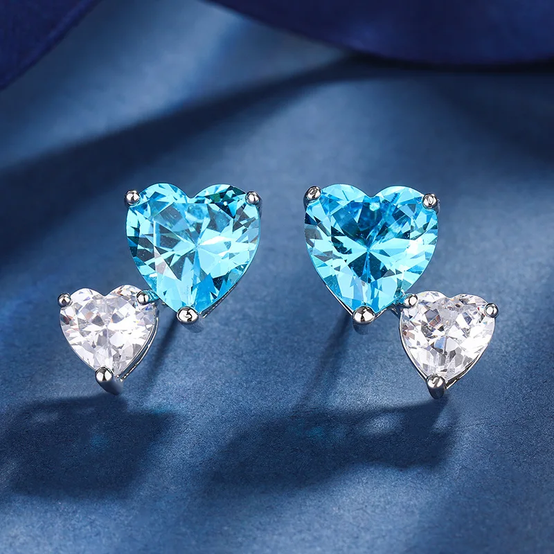 gold-plated Sweet Heart Pendant Necklace Earrings Set Emerald Palaiba Gemstone Luxury Jewelry For Women 15*15-9*9 Charm Zricon