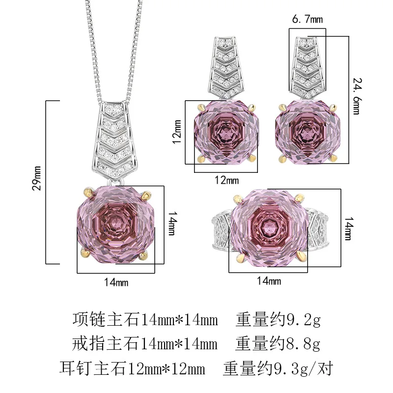Rose Cut 14-12mm High Quality Zircon Dried Rose White Gold Plated Copper Alloy Jewelry Set Casual Gift Fashion Trendy