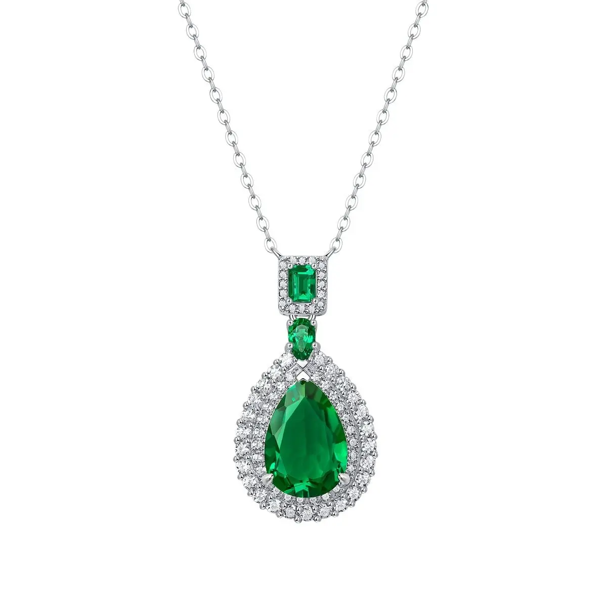 Elegant Lab Created Drop Emerald Pendant S925 Sterling Silver Necklace For Women 50cm Luxury Designer Jewelry Temperament Gift