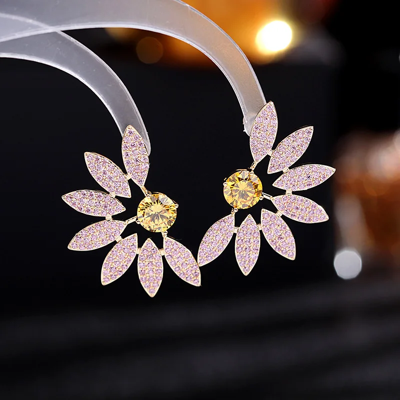 Micro Zircon Inlaid Colorful Flower Butterfly Earrings For Women Female Real Ag Needle Retro Hqd Jewelry New Trend Gift