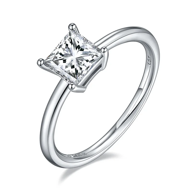 Classic Four Claw 1ct Square Moissanite 925 Sterling Silver Couple Ring For Women Men Luxury Designer Jewelry Engagement Wedding