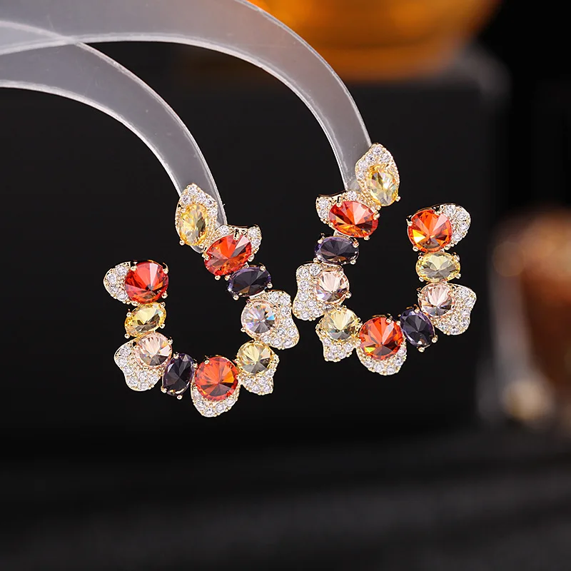 Korean New Candy Sugar Colorful Zircon Earrings For Women Girl Gift Sweet Silver Plated Ear Piercing Jewelry New Trend