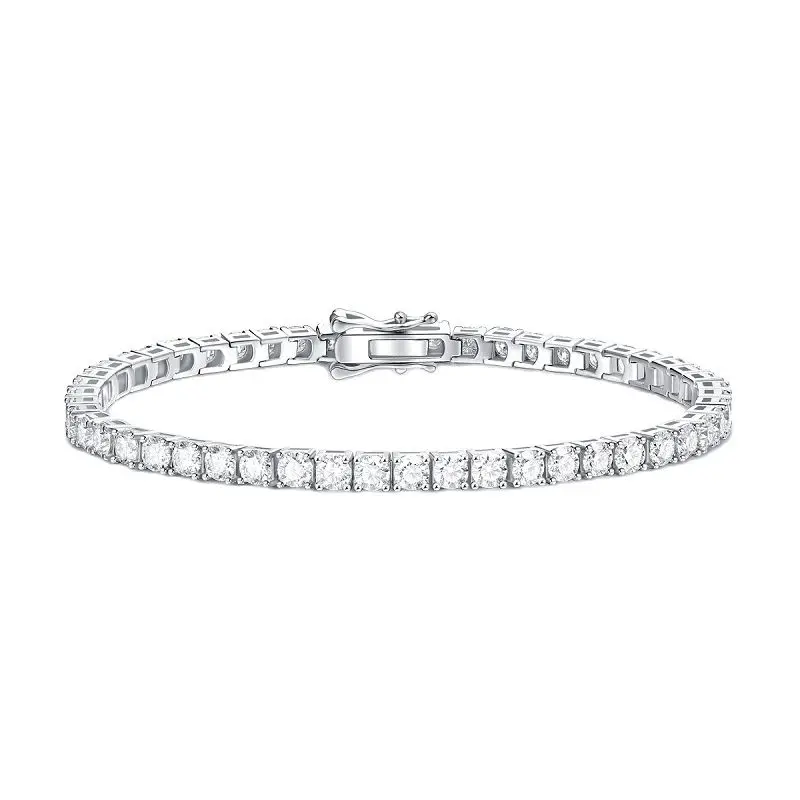 HQD Round Cut Brilliant 0.1ct 3mm Moissanite Tennis Bracelet 925 Sterling Silver Jewelry For Women Wedding Chain On Hand Female