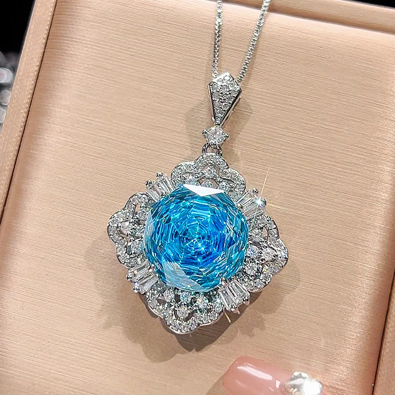Millennium Cut 16-10mm High Quality Zircon Aqua Blue White Gold Plated Elegant Jewelry Set Party Trendy