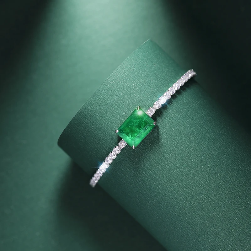 Paraiba Emerald Gemstone Charm Tennis Bracelet For Women Sterling Silver copper alloy Zircon Bangles New Trend Jewelry Girl Gift