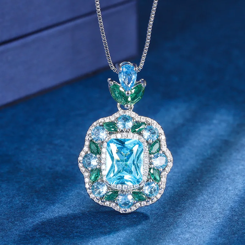 Graceful 8*10mm Paraiba Tourmaline Set Pendant Necklace Ring For Women Luxury Designer Jewelry Set Anniversary Gift Girlfriend