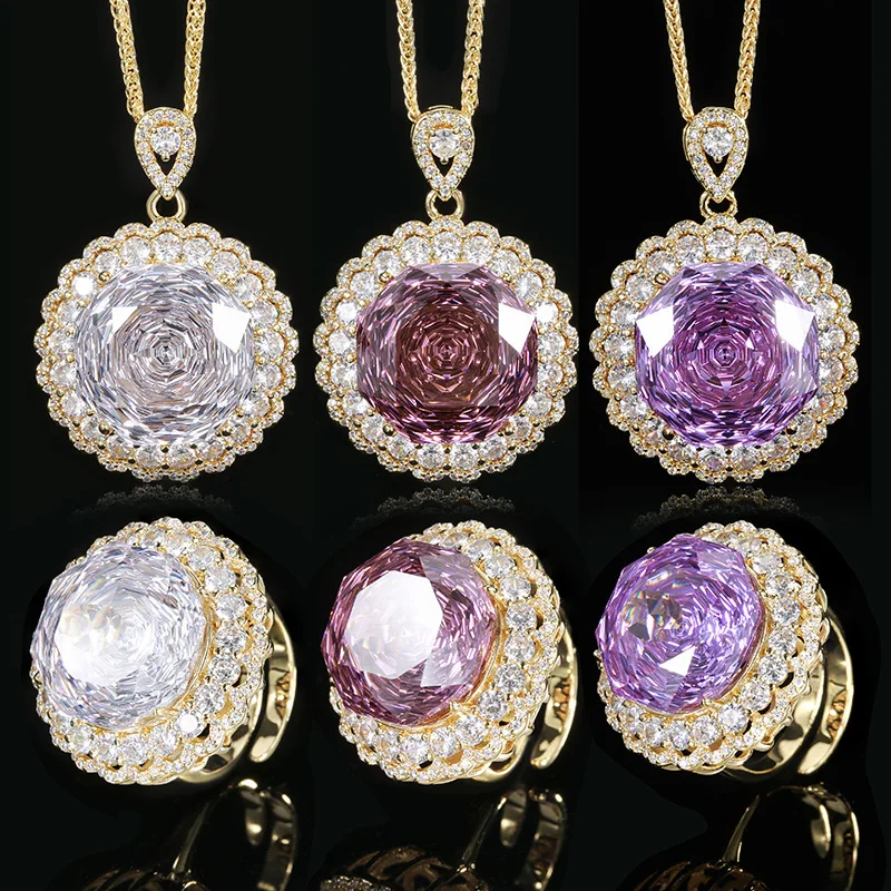 Rose Cut 18mm High Quality Zircon Gold Tone White Gold Plated Luxury Jewelry Set Fashion Statement