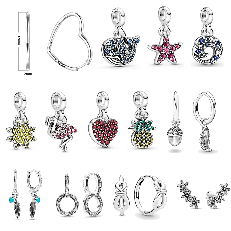 ME Copper Alloy Silver Plated Whale Pineapple Sunflower Ostrich My Blue Ocean Wave Small Dangle Charms Earrings For Women Free Shipping