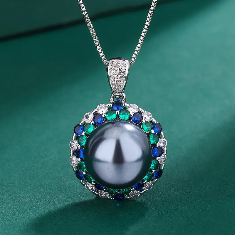 Pearl Necklace Jewelry Sets For Women Silver Needle Tahiti Earrings Set Emerald Zircon Rings Mothers Day Gift Set Luxury Charm