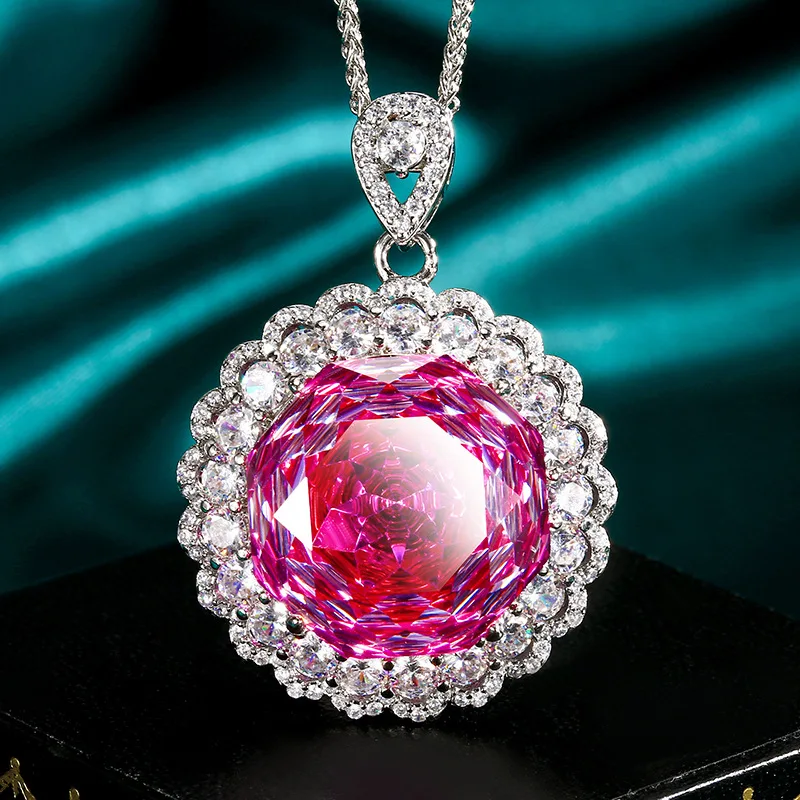 Rose Cut 18mm High Quality Zircon Dragon Fruit Color White Gold Plated Luxury Jewelry Set Bridal Wedding Gift Trendy Elegant