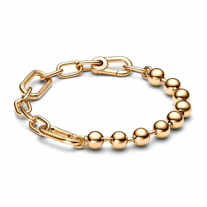 New ME Beaded Chain Bicolor Love Bracelet 925 Sterling Silver For Women Accessories Jewelry Making Christmas Gift Free Shipping