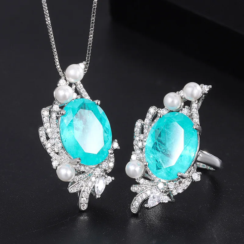 Sparkling Cubic Zirconia Paraiba Tourmaline Luxury Designer Jewelry Se