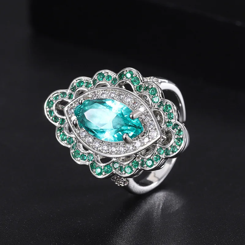 Elegant Marquise Cut Paraiba Tourmaline Vintage Jewelry Sets For Women Pendant Necklace Ring Popular Anniversary Gift Girl