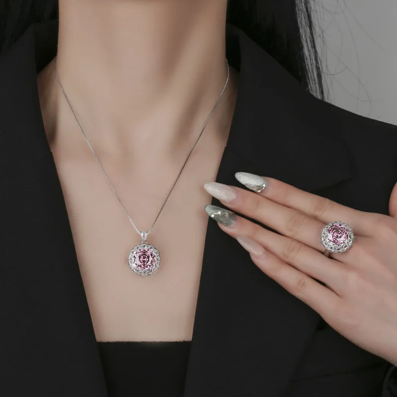 Millennium Cut 12mm High Quality Zircon Dried Rose White Gold Plated Round Jewelry Set Casual Fashion Trendy