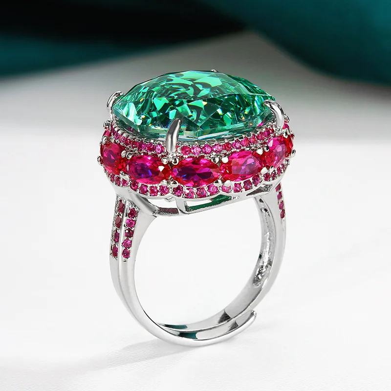 Rose Cut 18-16mm High Quality Zircon Para Green White Gold Plated Luxury Jewelry Set Hot Trendy Statement