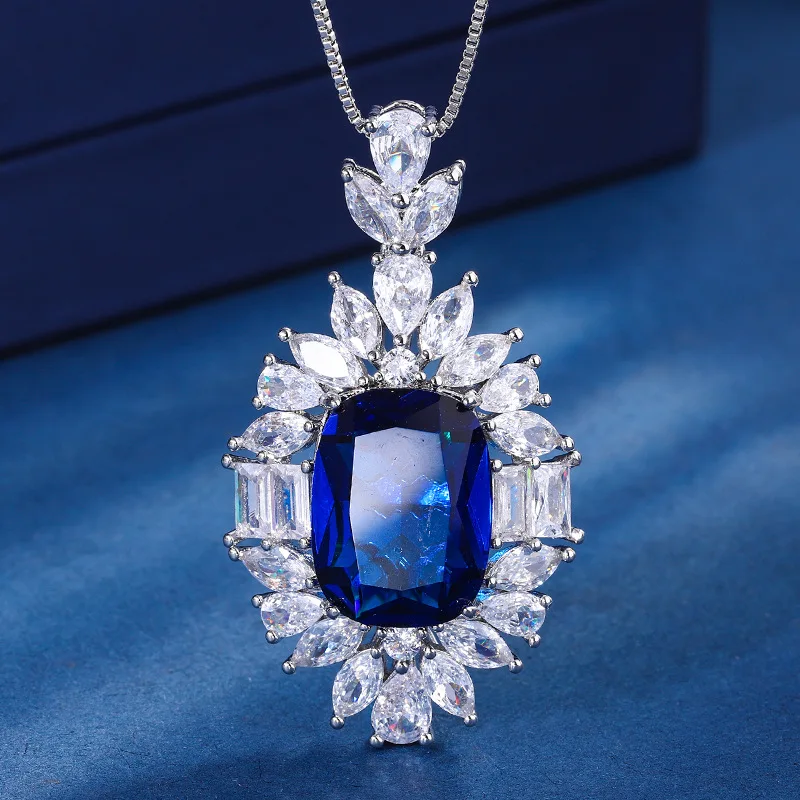 Wedding Jewelry Plating Ruby Sapphire Treasure Fat Rectangular Royal Luxury Retro Set For Women 12*16 Charm Banquet Gift