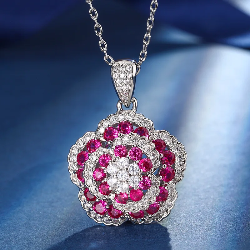 Ruby Rose Elegance Luxury Set Rings Earring Necklace For Women Jewelry Red Corundum Temperament Women Gemstone Charms Party