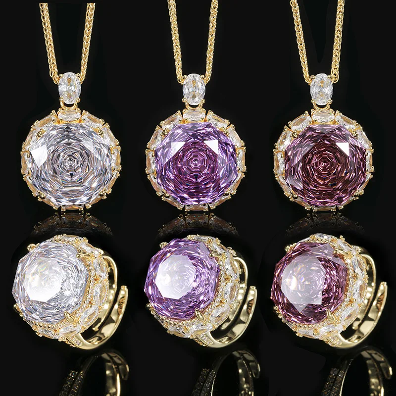 Rose Cut 18-16mm High Quality Zircon Gold Tone White Gold Plated Luxury Jewelry Set Daily Gift Trendy Elegant