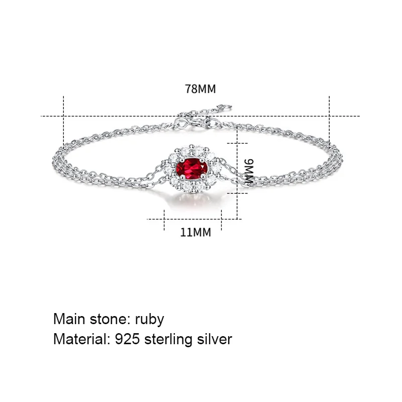 Oval 0.5ct Ruby Red Stone S925 Sterling Silver Tennis Bracelet For Women Girl Zircon Around Valentine's Day Fine Jewelry Gift