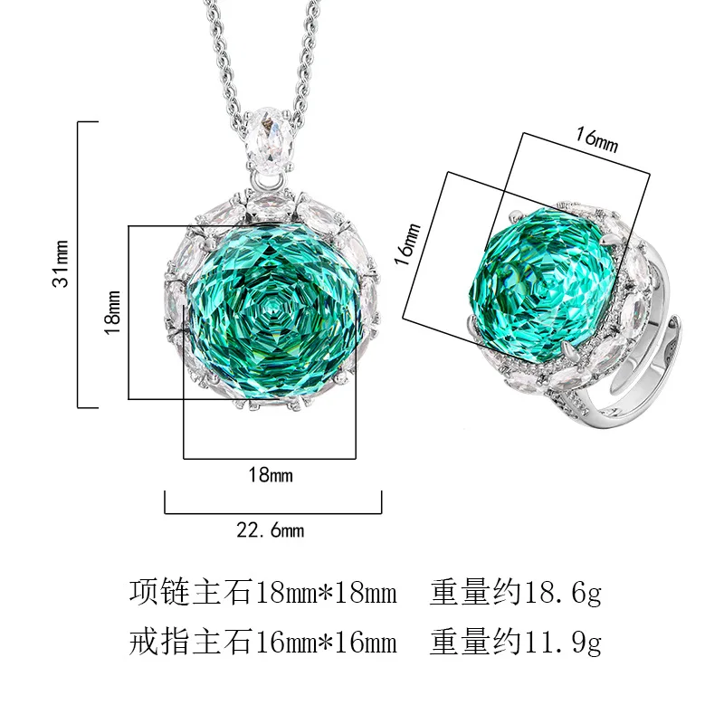 Rose Cut 18-16mm High Quality Zircon Para Green White Gold Plated Elegant Jewelry Set Bridal Wedding Trendy