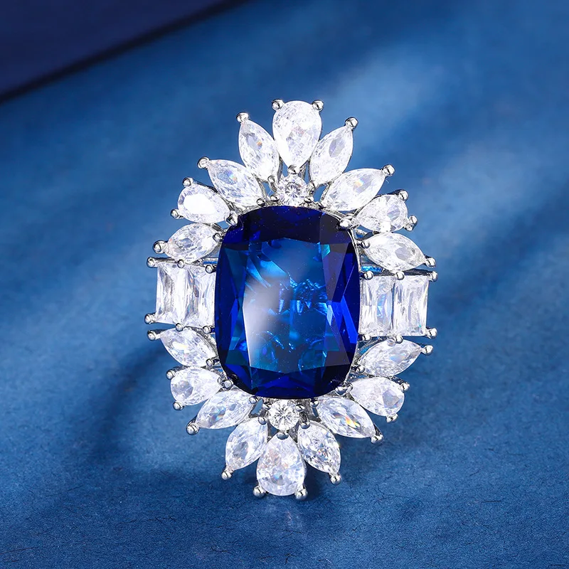 Wedding Jewelry Plating Ruby Sapphire Treasure Fat Rectangular Royal Luxury Retro Set For Women 12*16 Charm Banquet Gift