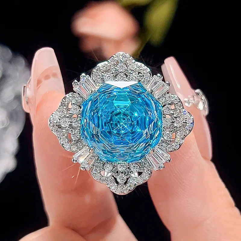 Millennium Cut 16-10mm High Quality Zircon Aqua Blue White Gold Plated Elegant Jewelry Set Party Trendy