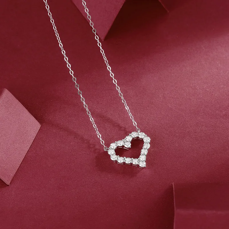 12.8ct Moissanite Heart Pendant Necklace 45cm Real Silver Chain 925 For Women Luxury Popular Engagement Wedding Gift