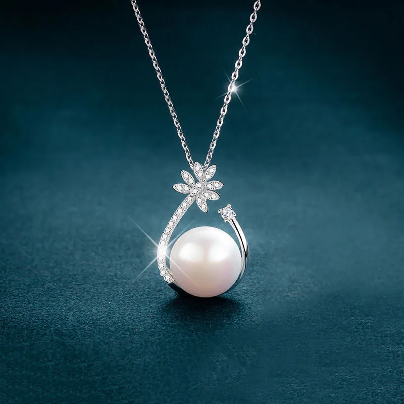 Artificial White Pearl Jewelry Set Zircon Drop Pendant Necklace Earrin