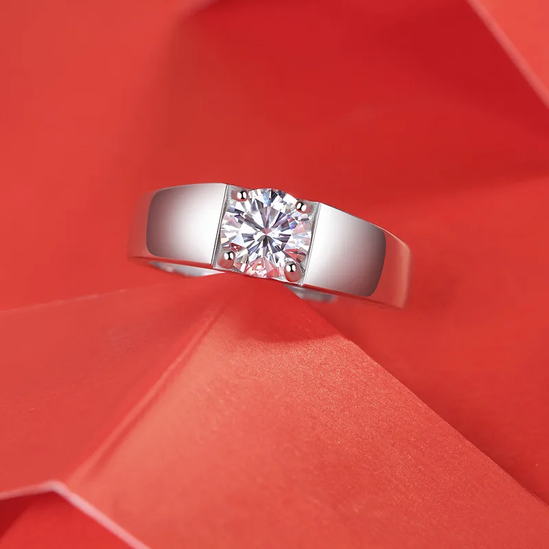 1ct Moissanite 925 Silver Original Certified Jewelry Resizable Dating Men's Finger-ring Free Shipping Hip Pop Luxury Accessories