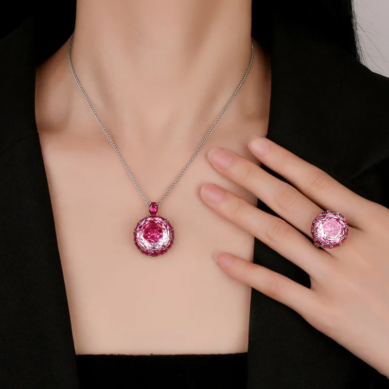 Rose Cut 18-16mm High Quality Zircon Para Green White Gold Plated Luxury Jewelry Set Hot Trendy Statement