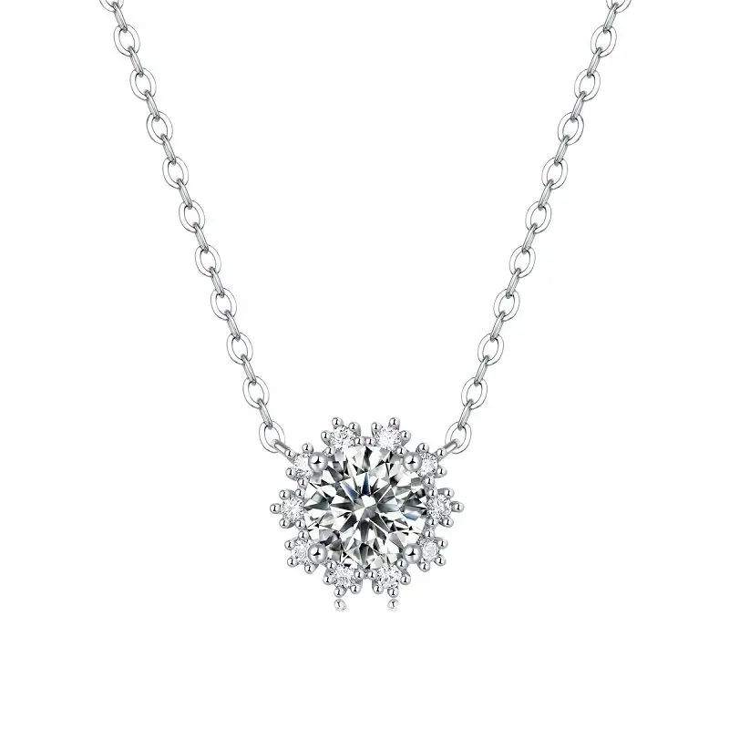 Authentic 925 Sterling Silver Chain Dazzling Snowflake Moissanite Pendant Graceful Luxury Quality Jewelry With Certificate
