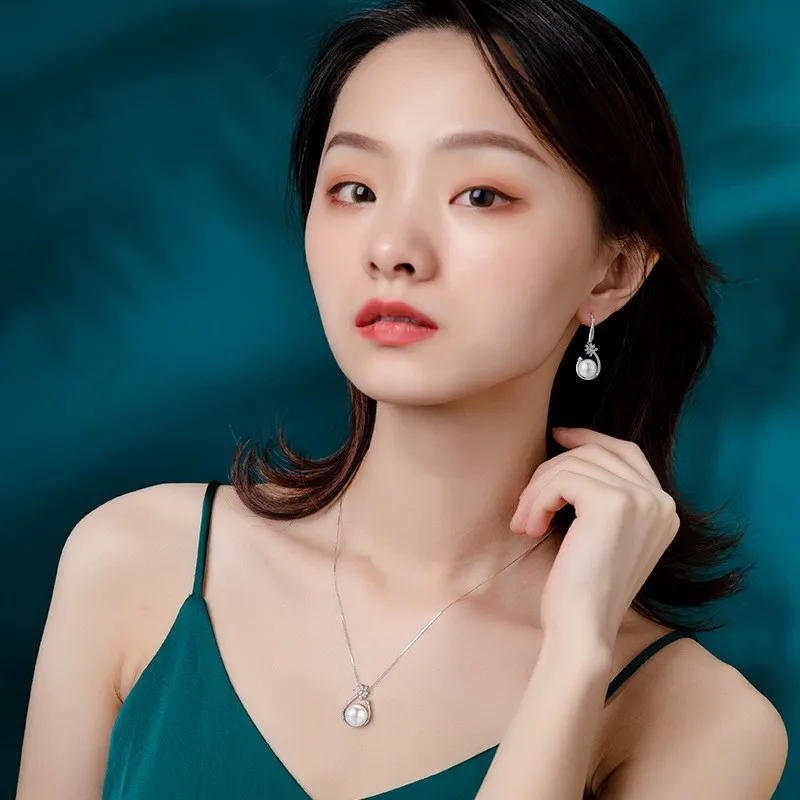Artificial White Pearl Jewelry Set Zircon Drop Pendant Necklace Earrings For Women Popular Engagement Wedding Gift Girl